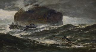 E. Ellin, oil on canvas, 'Wreck off the Bass Rock', signed, 44 x 82cm