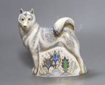 A Royal Crown Derby paperweight - Husky, gold stopper, boxed, no certificate