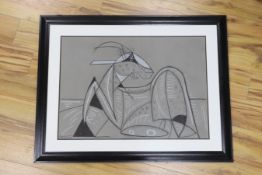 Dinnet?, charcoal and chalk, Cubist study of a gazelle, signed and numbered 202, 58 x 82cm