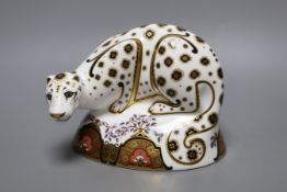 A Royal Crown Derby paperweight - Snow Leopard, gold stopper, box, no certificate