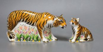 Two Royal Crown Derby paperweights - Sumatran Tigress, gold stopper, boxed with certificate and