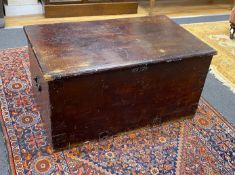 A Victorian rectangular stained pine trunk, width 94cm, depth 56cm, height 48cm.