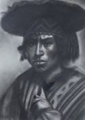 Napo, charcoal and chalk, Study of an Aztec, signed and dated '06, 50 x 36cm