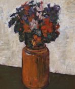 Continental School, oil on canvas laid on board, Still life of flowers in a vase, indistinctly