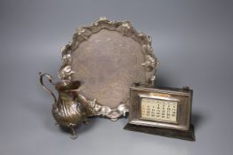 A Victorian silver waiter with scroll and piecrust border, London 1860, 23cm, 13 oz, a Victorian