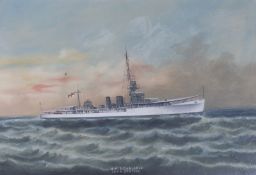 Anglo Chinese School, oil on canvas, 'HMS Carlisle, China Station', 38 x 56cm
