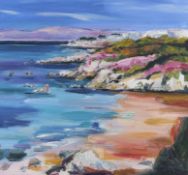 Judith Bridgland (b.1962), oil on canvas, Beach at Pacific Grove, signed, Ainscough Art label verso,