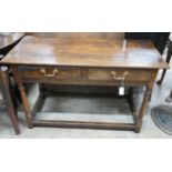 An 18th century style oak two drawer side table, width 120cm, depth 51cm, height 74cm