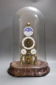 A calendar skeleton clock with moon phase dial, pin wheel escapement, dial signed Franz Denk in