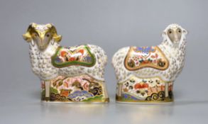 Two Royal Crown Derby paperweight - Imari Ram, gold stopper, boxed, no certificate and Imari Ram,