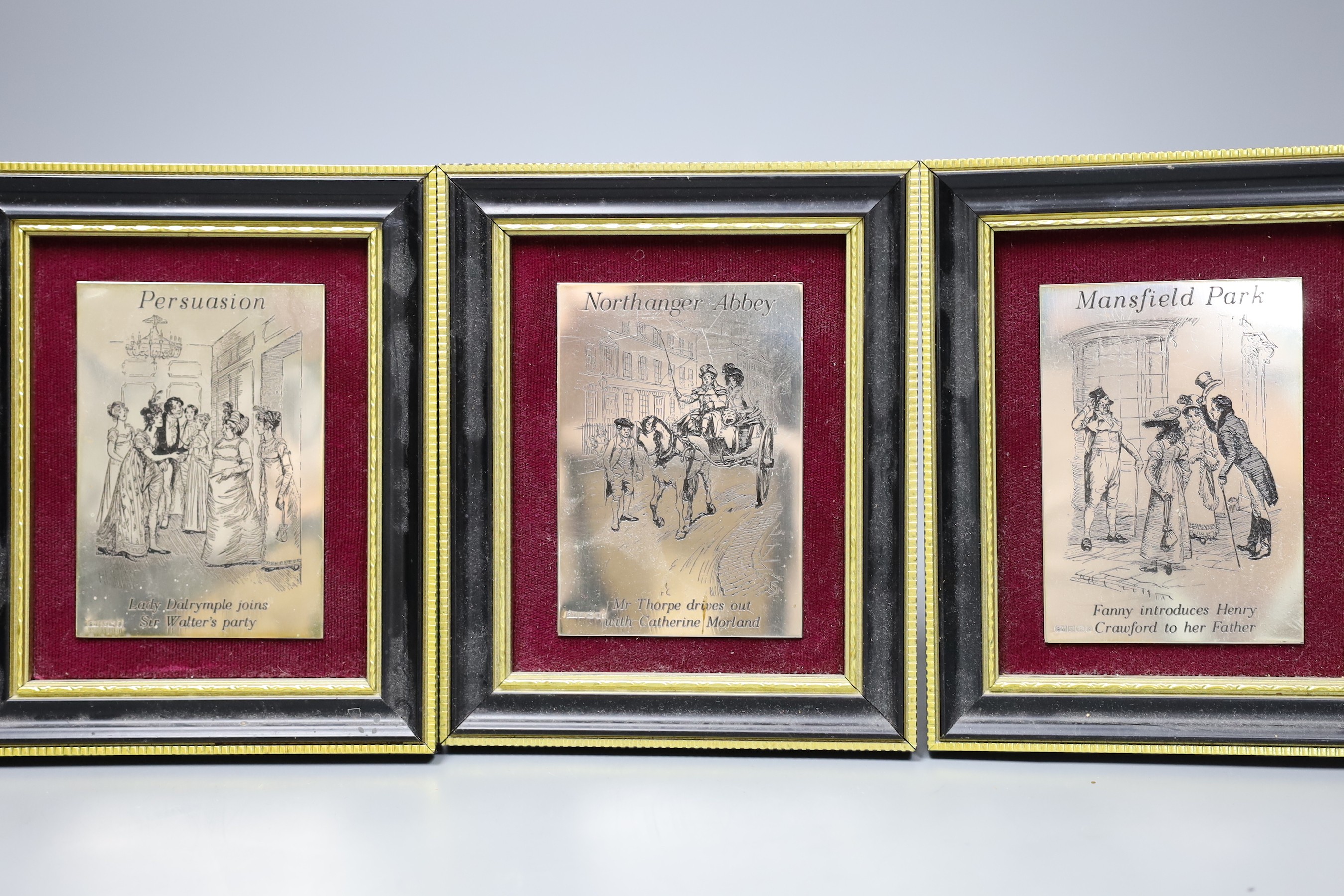 A set of six silver plaques, decorated with scenes from Jane Austen, 9.5 x 6.5cm - Image 4 of 5