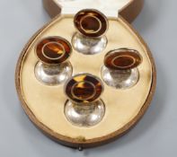 A cased set of George V four silver and tortoiseshell mounted menu holders, Levi & Salaman,