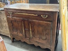 A 19th century French brass mounted inlaid oak and walnut buffet, length 136cm, depth 63cm, height