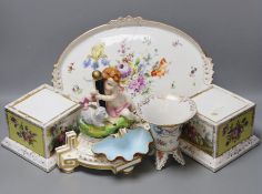 A group of various German porcelain ornaments and wares, to include Dresden and others