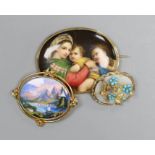 A Victorian 15ct gold mounted porcelain plaque, decorated with the Madonna della Sedia, 8cm, a Swiss