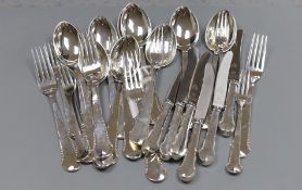 A Danish twenty eight piece white metal canteen of silver flatware and cutlery, comprising ten