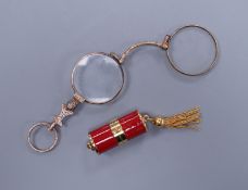 A small gold plated lorgnette, 7.5cm and a J Bogard gilt metal pendant timepiece