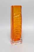 A Whitefriars 'Totem Pole' glass vase, designed by Geoffrey Baxter, pattern number 9671, tangerine
