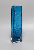 A Whitefriars 'Totem Pole' glass vase, designed by Geoffrey Baxter, pattern number 9671, blue glass,
