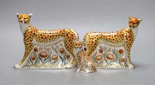 Three Royal Crown Derby paperweights - Cheetah, gold stopper, boxed with certificate, Cheetah Daddy,