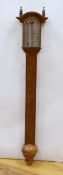A Comitti & Son limited edition burr walnut and mahogany barometer, copy of a stick barometer by