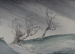 Arthur Rigden Read (1879-1955), colour woodcut, 'Wind and Rain', signed in pencil, 18/50,