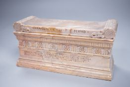 A grand tour style carved marble sarcophagus, 17cm