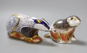 Two Royal Crown Derby paperweights - Riverbank Beaver, limited edition, 1686/5000, gold stopper,