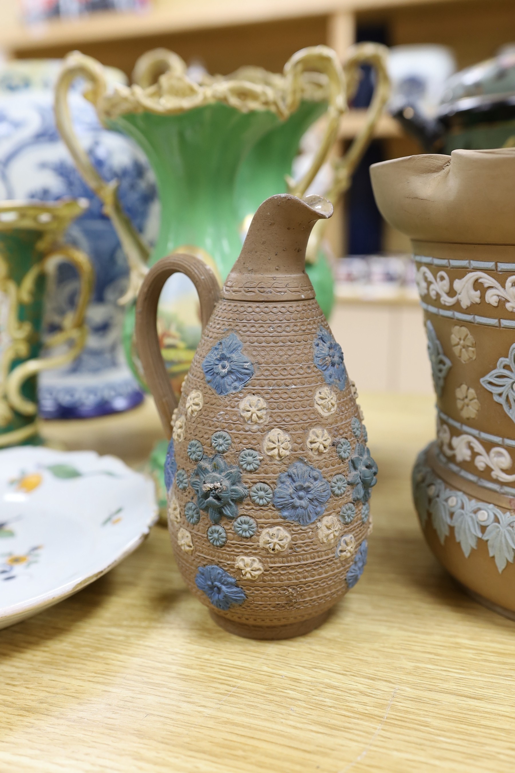 A quantity of earthenware to include Delft, tin glazed pottery, etc. and porcelain vases - Image 3 of 7