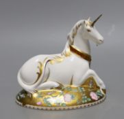 A limited edition Royal Crown Derby paperweight - Mythical Unicorn, gold stopper, boxed, no
