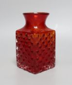 A Whitefriars 'Chess' glass vase, designed by Geoffrey Baxter, pattern number 9817, red glass, 14.