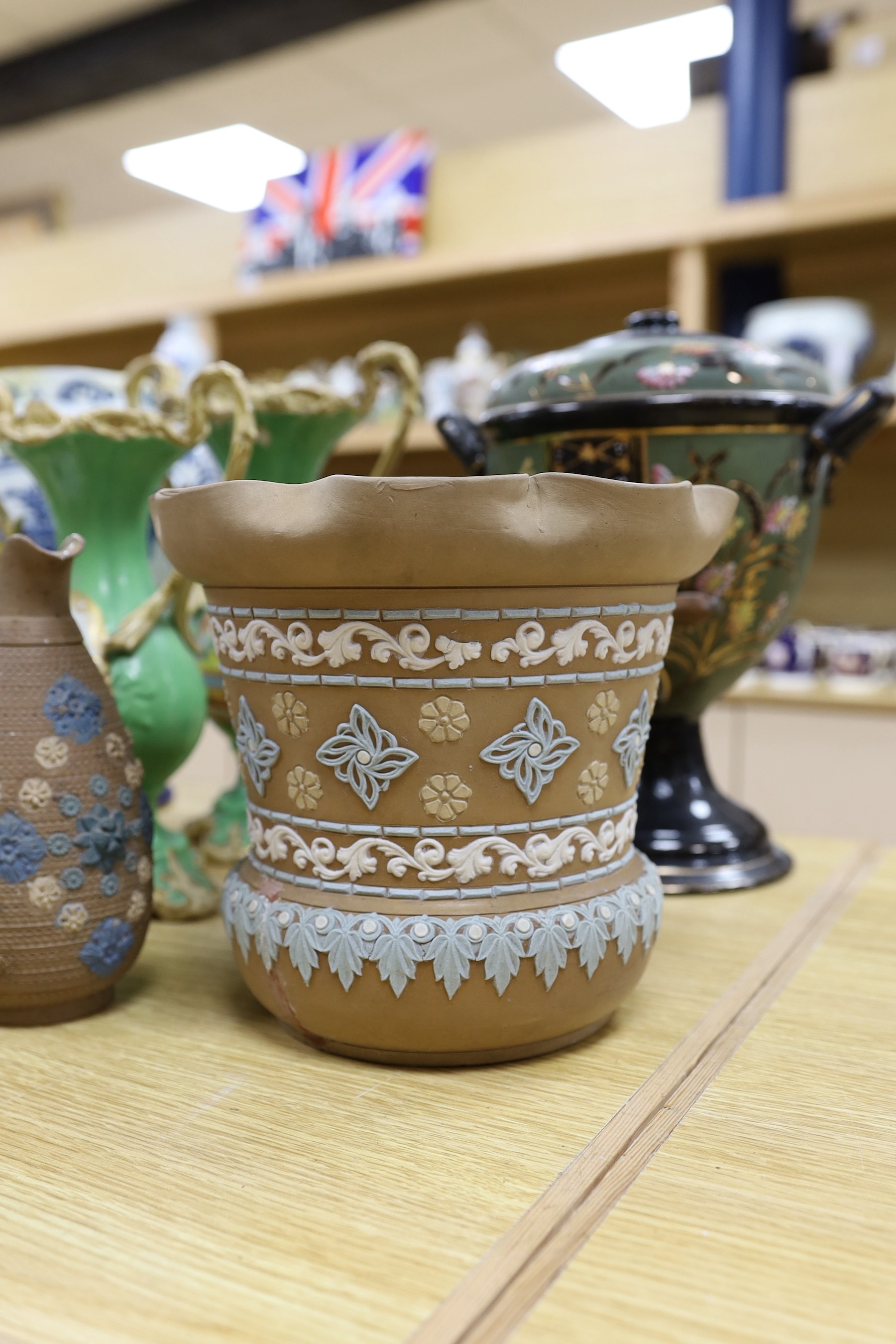 A quantity of earthenware to include Delft, tin glazed pottery, etc. and porcelain vases - Image 4 of 7