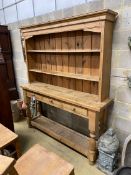 A Victorian style pine potboard dresser, length 172cm, depth 41cm, height 202cm