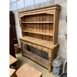 A Victorian style pine potboard dresser, length 172cm, depth 41cm, height 202cm