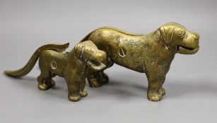Two brass novelty dog nutcrackers, tallest 13cm