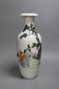 A Chinese Republic famille verte vase with figures (a.f.), 33cm tall