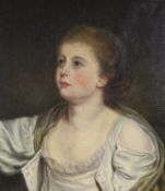 K.G. Beater after Greuze, oil on canvas, Head of a girl looking up, inscribed verso and dated