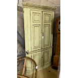 A George III painted pine standing corner cabinet, approx. width 112cm, height 219cm