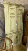A George III painted pine standing corner cabinet, approx. width 112cm, height 219cm