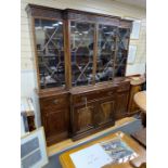 A George III style mahogany secretaire breakfront library bookcase, length 208cm, depth 50cm, height