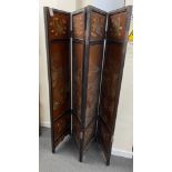A Chinese four fold screen, each panel width 48cm, height 184cm