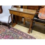 A reproduction banded mahogany two drawer console table, width 102cm, depth 38cm, height 92cm