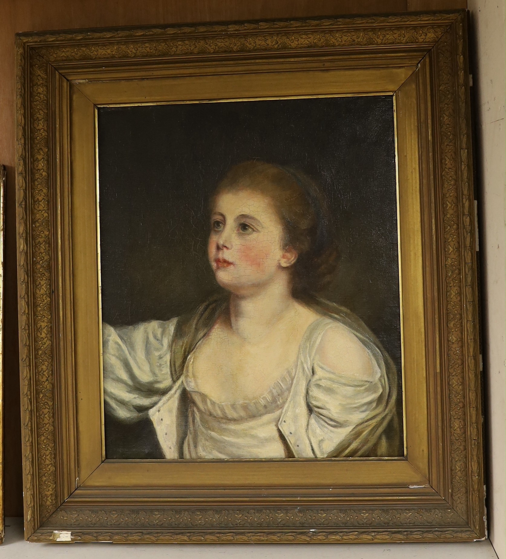 K.G. Beater after Greuze, oil on canvas, Head of a girl looking up, inscribed verso and dated - Image 2 of 2