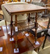 A Damascan bone inlaid two tier table, width 59cm, depth 44cm, height 76cm