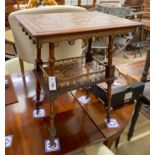 A Damascan bone inlaid two tier table, width 59cm, depth 44cm, height 76cm