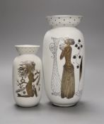 A Gustavsberg Stig Lindberg 215 shape Grazia vase decorated with a woman, vase and flowers, with