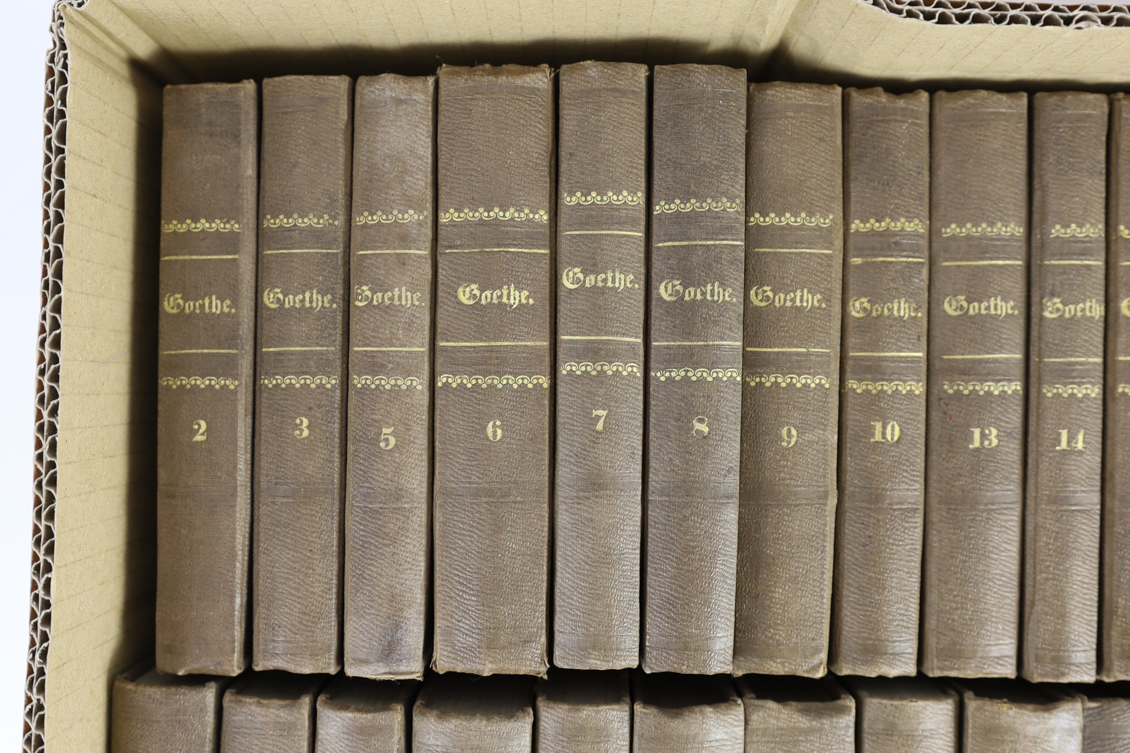 ° ° Goethe, Johanna Wolfgang - The Works in German, 35 vols (of 40), 12mo, half cloth, gilt embossed - Image 2 of 7
