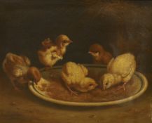 Andrea Cherubini (Italian, 1833-1905), oil on canvas, 'Chicks pecking grain', signed and dated