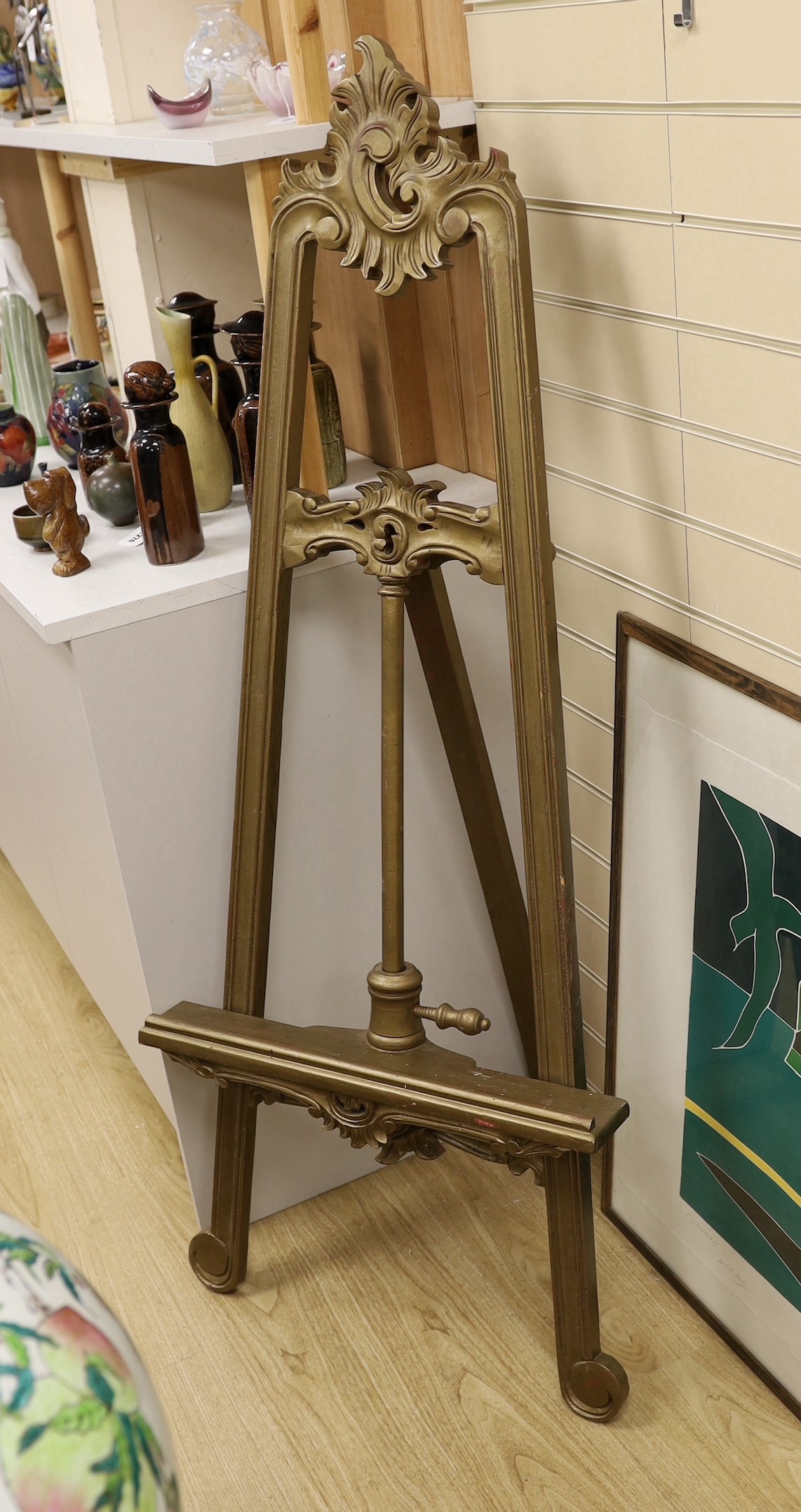 A giltwood easel, 150cm