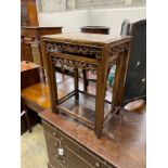 A nest of two rectangular marble top Chinese Hongmu wood tables, width 50cm, depth 35cm, height